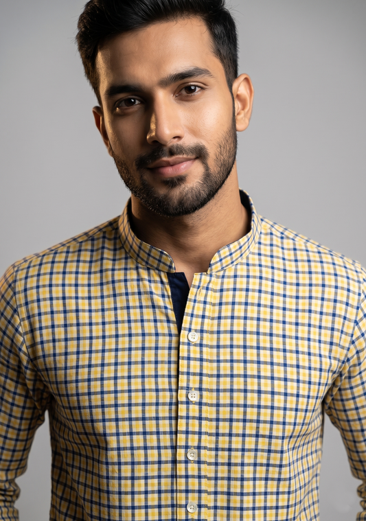 Yellow Check Printed Kurta