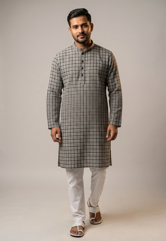 Black Multi-Check Smart Casual Kurta