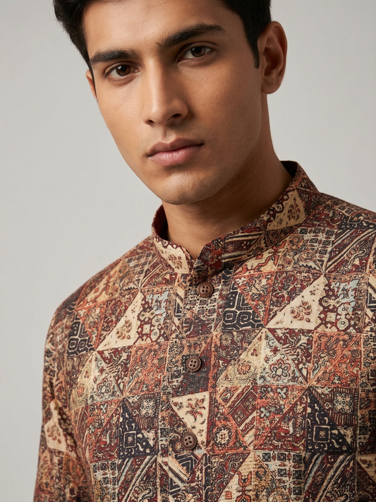 Copper Earth Geometric Ajrakh-Print Kurta Set