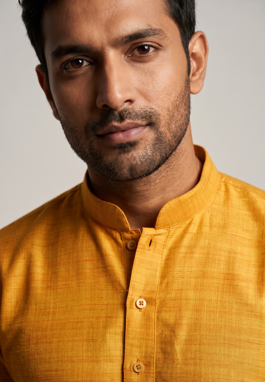 Mustard Solid Kurta for Men's
