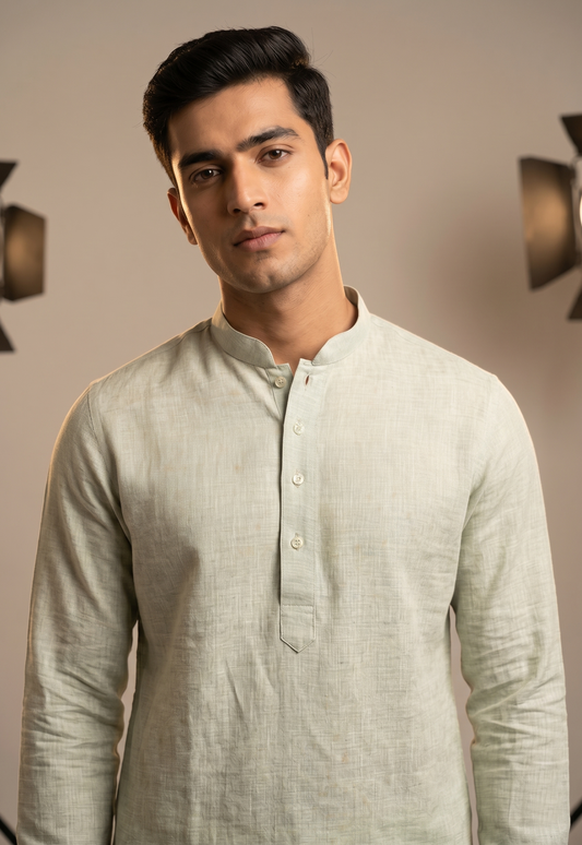 Sage Green Linen-Look Minimalist Kurta