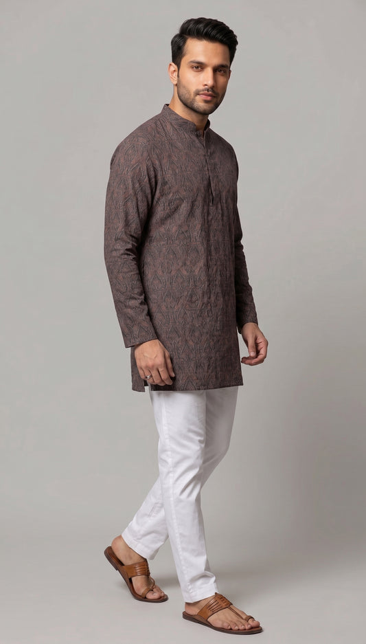 Blue Self-Textured Printed Kurta