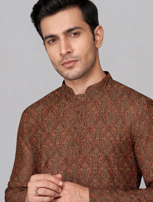 Brown Vintage Paisley Short Kurta