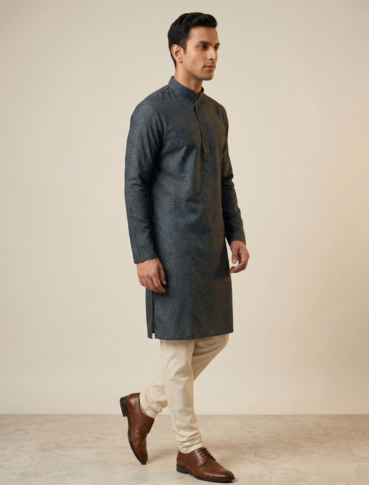 Indigo Blue Self-Print Kurta Set