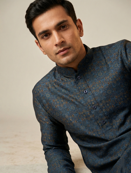 Indigo Blue Self-Print Kurta Set
