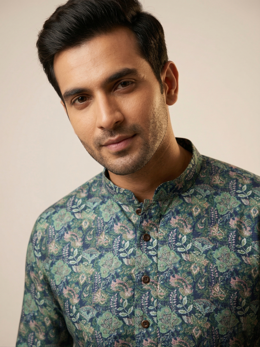 Men's Floral Printed Kurta Set