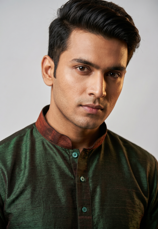 Deep Olive and Bronze Two-Tone Look Festive Kurta