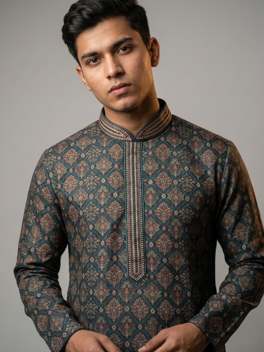 Navy Blue Embroidered Kurta Set