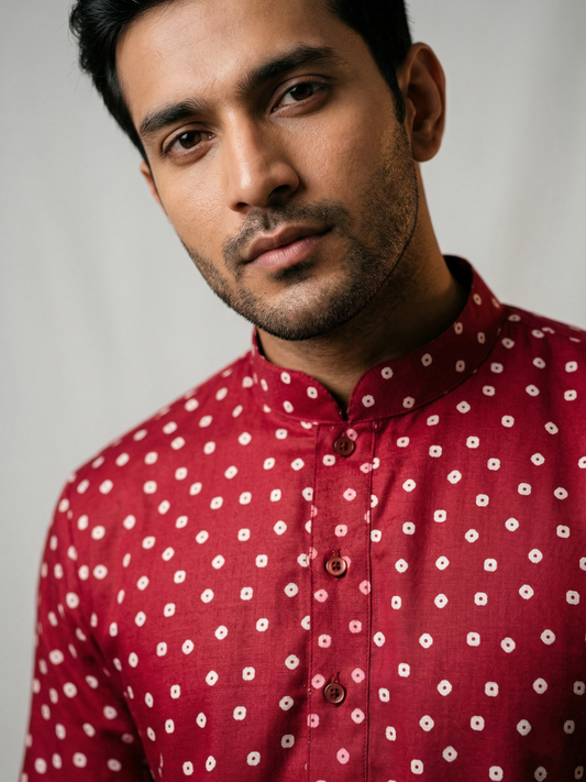 Red Bandhani Print Traditional Kurta Set