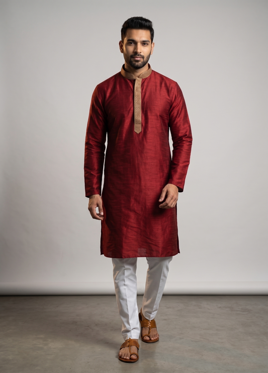Maroon Kurta with Intricate Gold Lattice Embroidered
