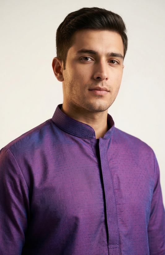 Dual-Tone Purple Textured Festive Kurta Set