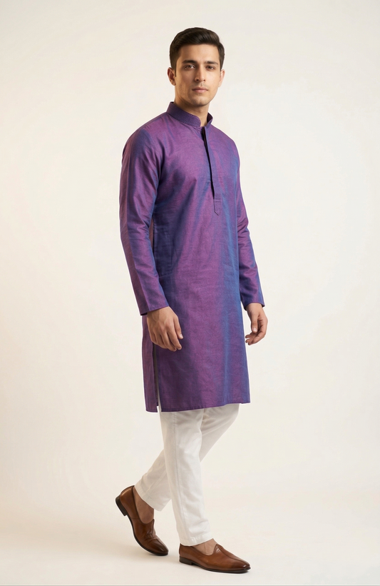 Dual-Tone Purple Textured Festive Kurta Set