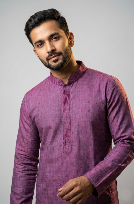 Mauve Slub-Textured Kurta Set