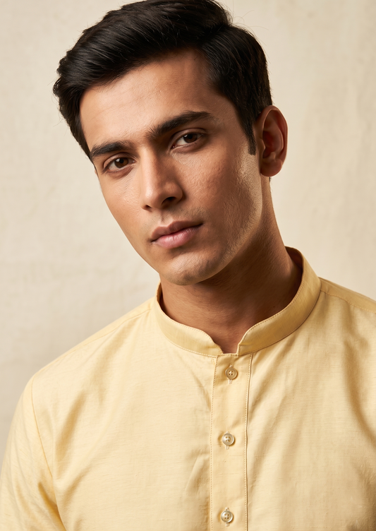 Light Yellow Silk-Blend Kurta