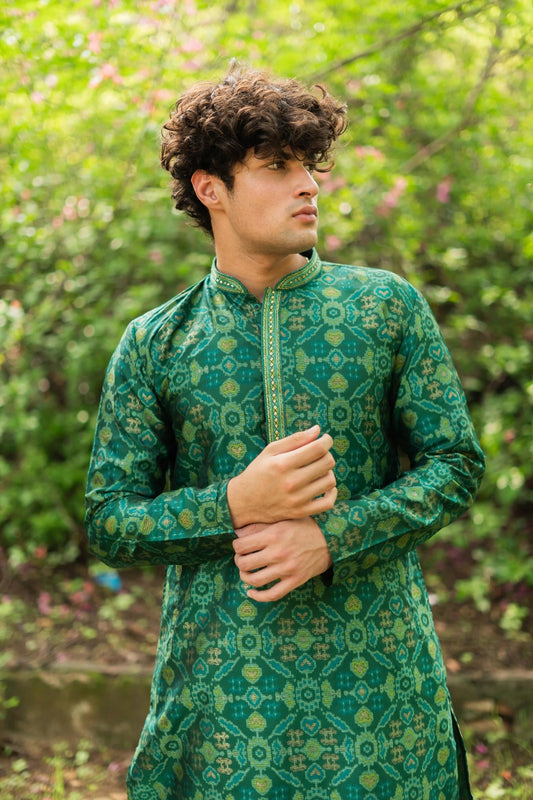 Fresh Green Jacquard Men's Kurta