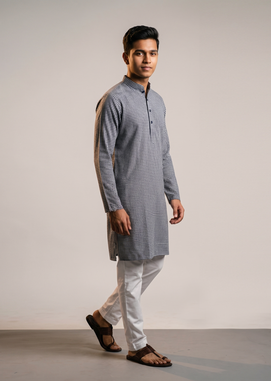 Indigo Micro-Check Casual Kurta
