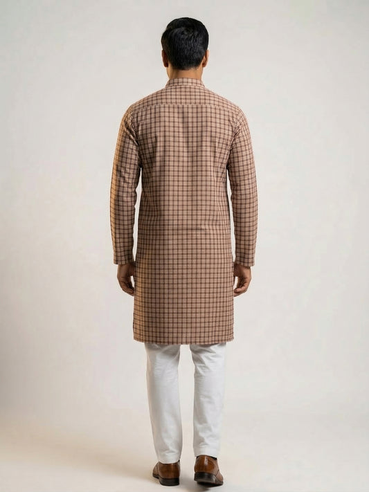 Brown & Cream Classic Checks Cotton Kurta