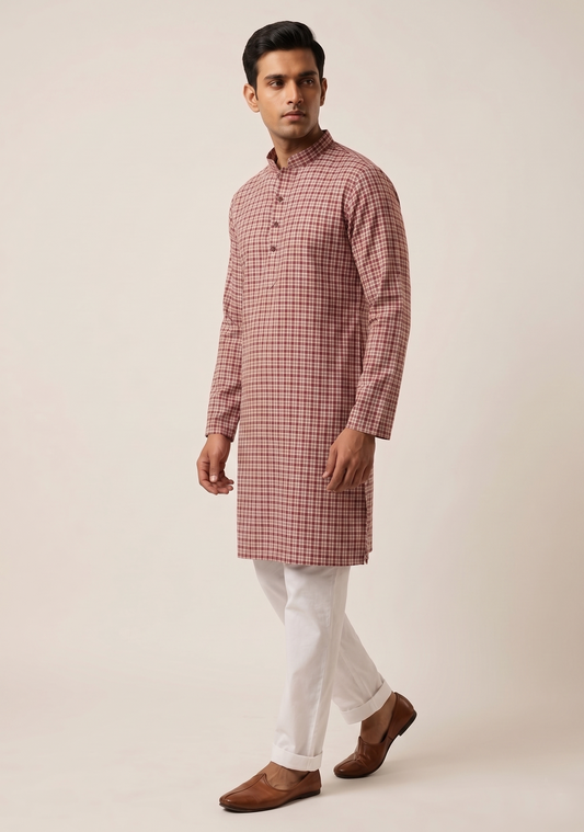 Men's Check Printed Kurta