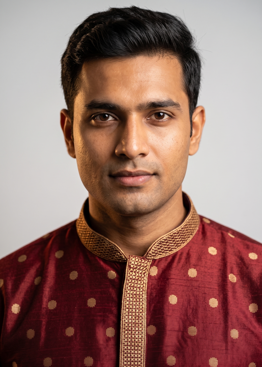 Maroon Jacquard Festive Kurta with Embroidered Trim