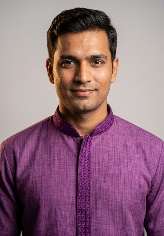 Mauve Purple with Intricate Embroidered Placket