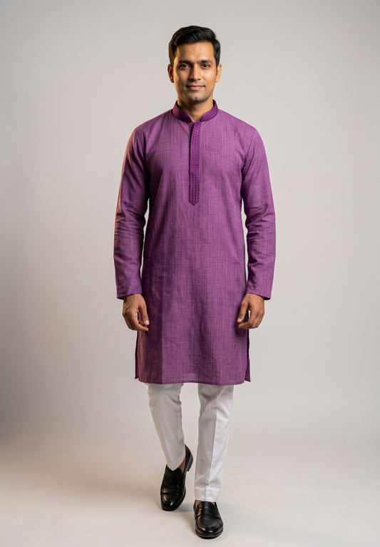 Mauve Purple with Intricate Embroidered Placket