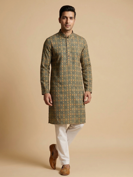 Meadow Moss Intricate Mosaic Print Kurta set