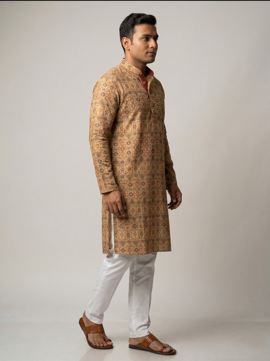 Regal Ochre Kalamkari-Inspired Printed Kurta