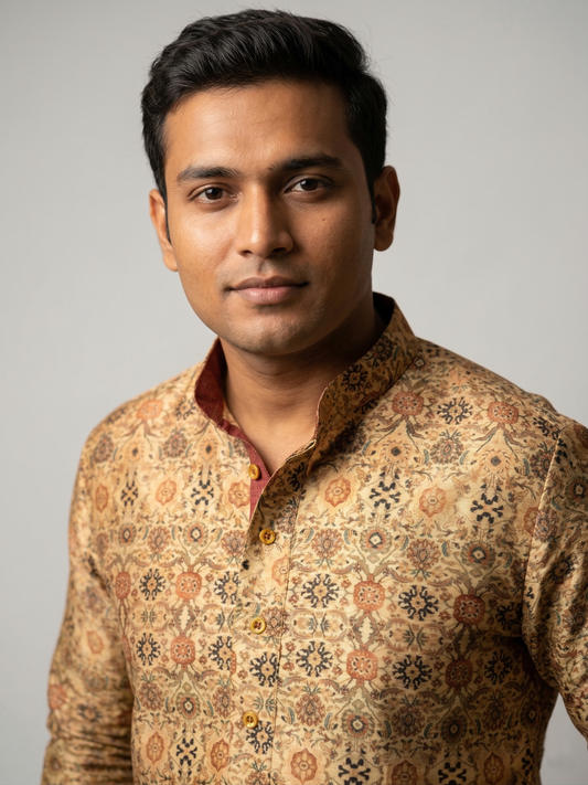 Regal Ochre Kalamkari-Inspired Printed Kurta