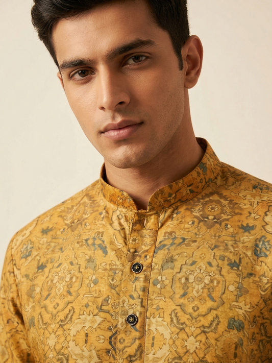 Antique Gold Vintage Tapestry Print Kurta