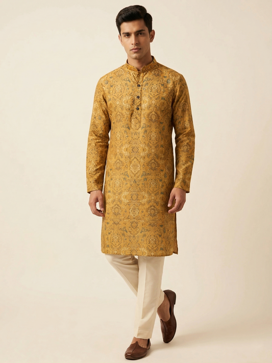 Antique Gold Vintage Tapestry Print Kurta