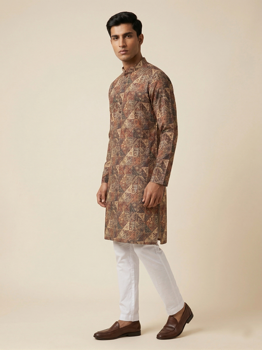 Copper Earth Geometric Ajrakh-Print Kurta Set