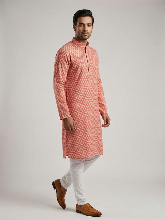 Pink Terracotta Geometric Ikat-Print Kurta Set