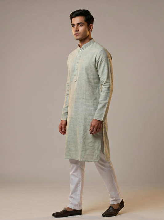 Sage Green Linen-Look Minimalist Kurta