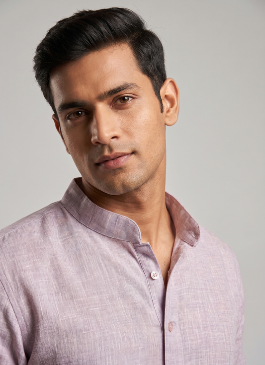 Pink Linen-Look Slub Minimalist Kurta