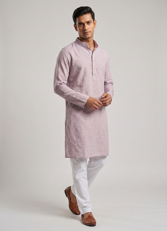 Pink Linen-Look Slub Minimalist Kurta