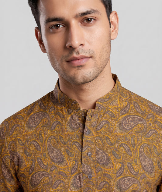Mustard Micro-Print Kurta