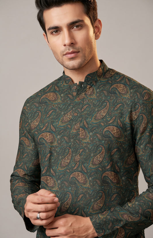 Rama Green Asymmetrical Kurta