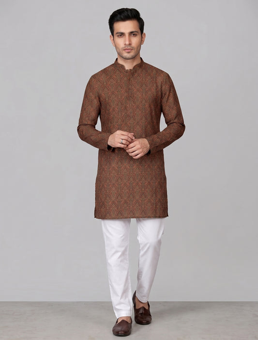 Brown Vintage Paisley Short Kurta