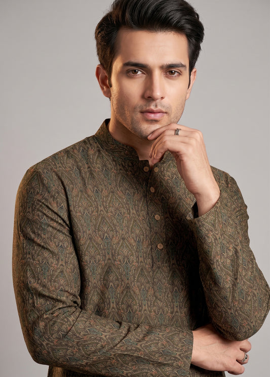 Teal Green Heritage Paisley Kurta