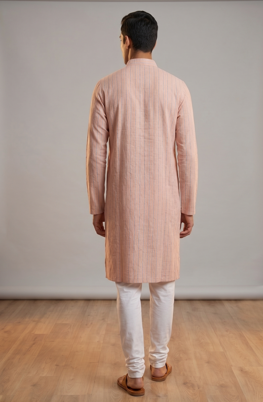 Multi-Stripe Linen-Look Casual Kurta