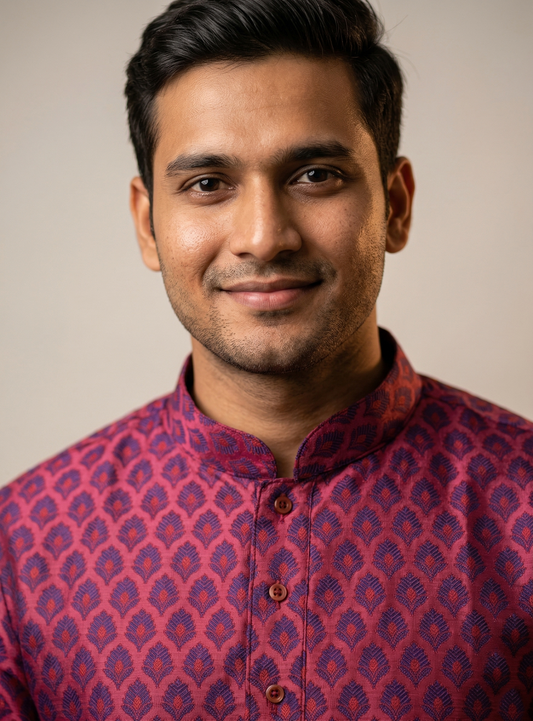 Men's Maroon Kurta Set