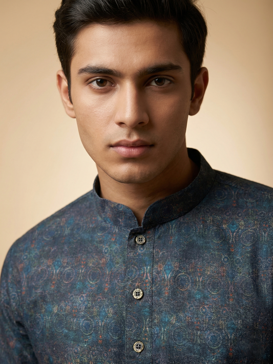 Oceanic Blue Print Kurta Set