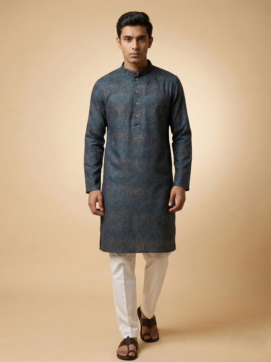 Oceanic Blue Print Kurta Set