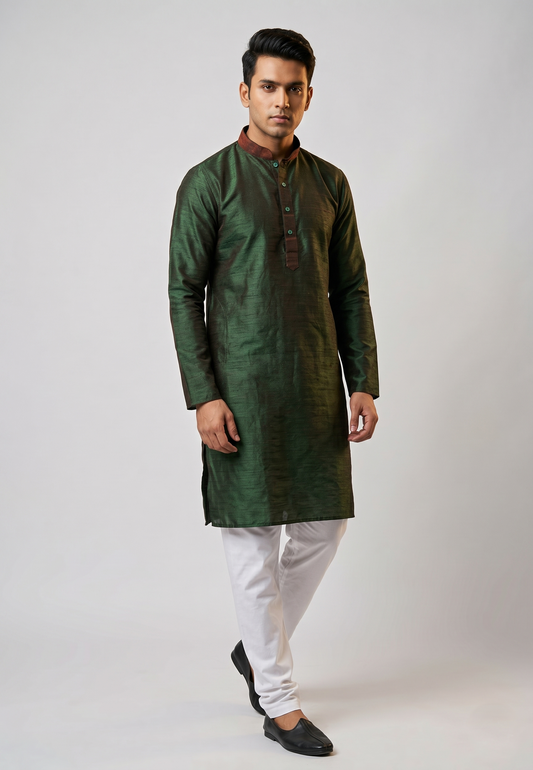 Deep Olive and Bronze Two-Tone Look Festive Kurta