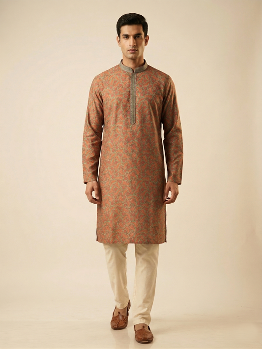 Paisley Kurta Set with Embroidered Collar