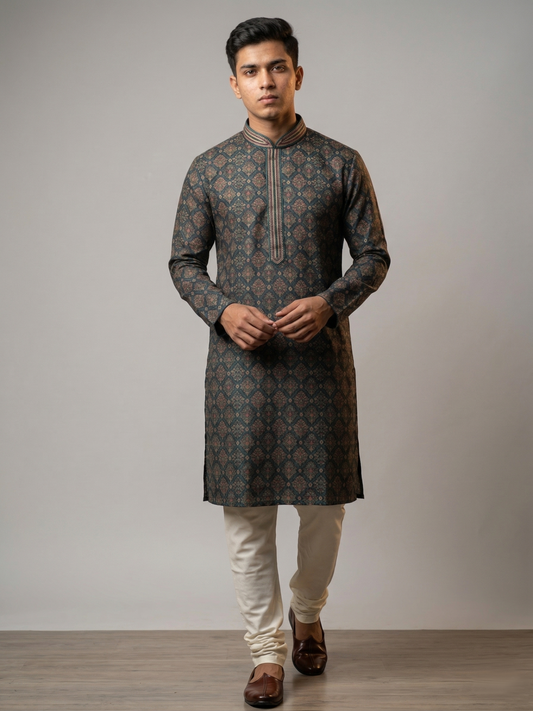 Navy Blue Embroidered Kurta Set