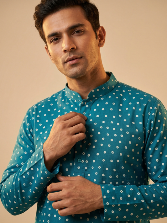 Blue Bandhani Print Traditional Kurta Set
