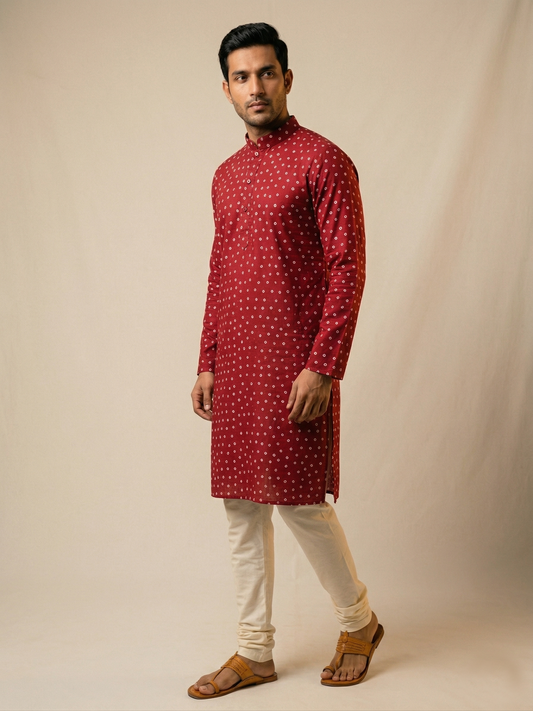 Red Bandhani Print Traditional Kurta Set