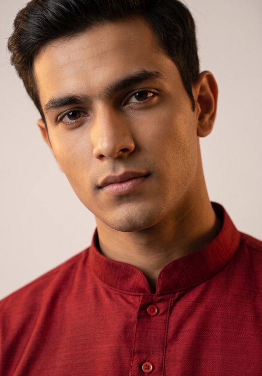 Red Solid Kurta for Men's