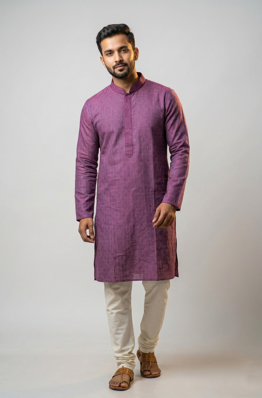 Mauve Slub-Textured Kurta Set
